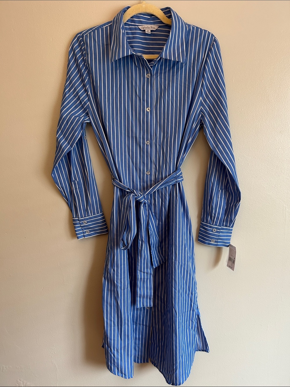 Chaps Blue Stripe Shirt Midi Dress with Belt
